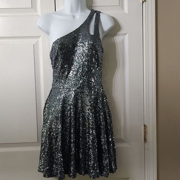 B. Darlin  metallic charcoal gray sequin semi formal party New Years Eve Dress - Picture 1 of 5